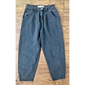 Nectar Clothing Black Crop Barrel Jeans High Rise Pleated Sz small